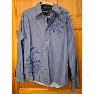 Men’s J. Campbell Los Angeles Lg Sleeve Button Up Embroidery Striped Shirt Sz L